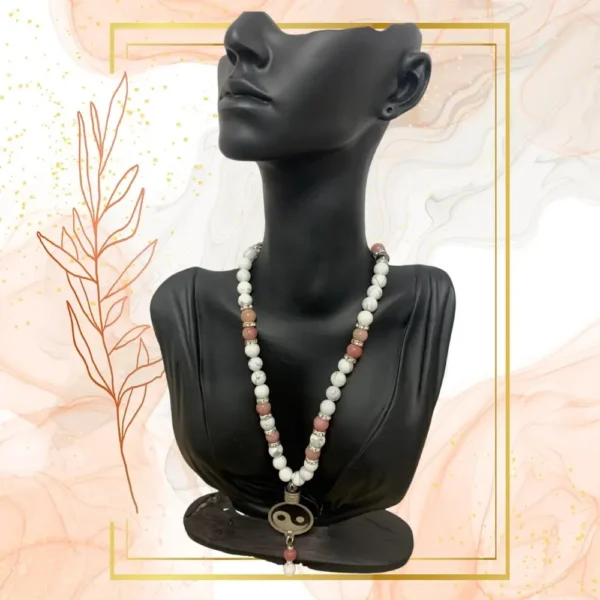 COLLIER ANTI-ONDES « HOWLITE+RHODONITE» - YING YANG, 52CM
