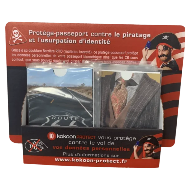 Présentoir 10 paquets de 5 protèges passeports anti fraude
