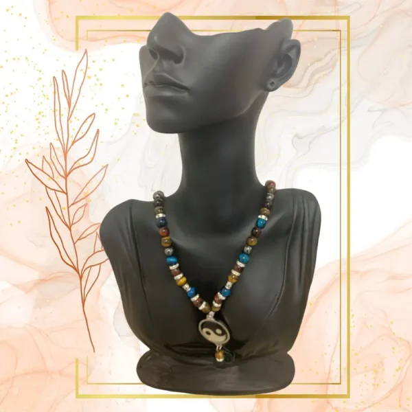 COLLIER ANTI-ONDES « OEIL DE TIGRE+OEIL DE TIGRE BLEU+OEIL DE TAUREAU» - YING YANG, 52 CM