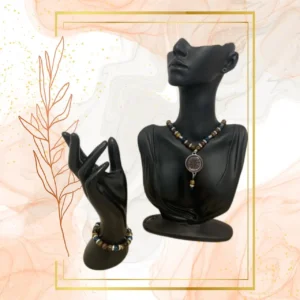 PARURE DUO, COLLIER ANTI-ONDE IL DE TIGRE, OEIL DE TIGRE BLEU,OEIL DE TAUREAU AVEC BRACELET ASSORTI