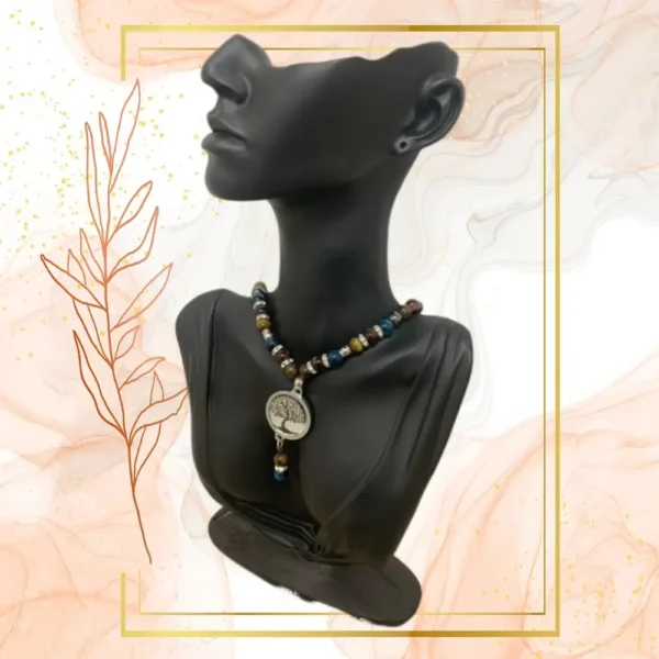 COLLIER ANTI-ONDES « OEIL DE TIGRE+OEIL DE TIGRE BLEU+OEIL DE TAUREAU» - ARBRE DE VIE, 42 CM