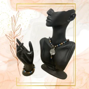 PARURE DUO, COLLIER ANTI-ONDE IL DE TIGRE, OEIL DE TIGRE BLEU,OEIL DE TAUREAU AVEC BRACELET ASSORTI