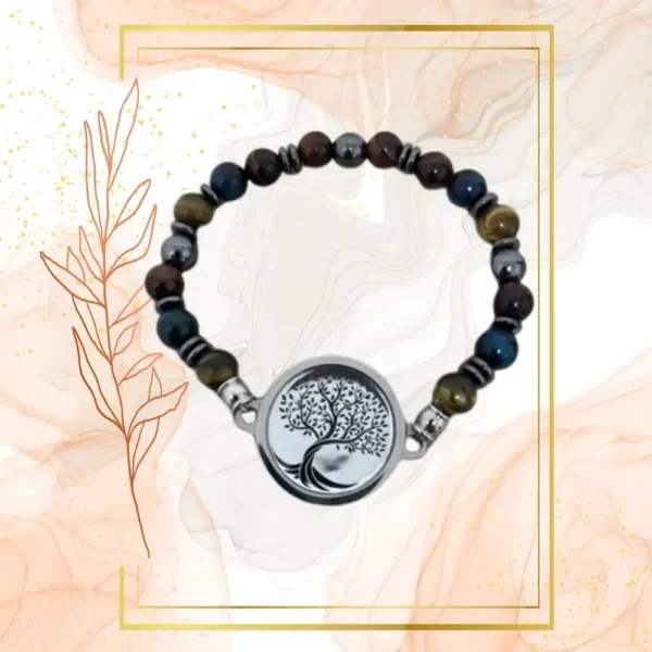 BRACELET HOMME ANTI-ONDES « IL DE TIGRE+ IL DE TAUREAU + IL DE TIGRE BLEU » - 21CM, ARBRE DE VIE