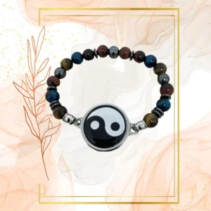 BRACELET HOMME ANTI-ONDES « IL DE TIGRE+ IL DE TAUREAU + IL DE TIGRE BLEU » - 19CM, YING YANG