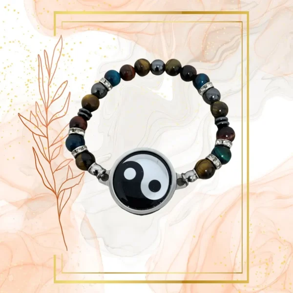 BRACELET FEMME ANTI-ONDES « IL DE TIGRE+ IL DE TAUREAU + IL DE TIGRE BLEU » - 20CM, YING YANG