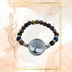 BRACELET FEMME ANTI-ONDES « IL DE TIGRE+ IL DE TAUREAU + IL DE TIGRE BLEU » - 18CM, ARBRE DE VIE