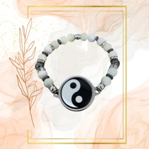 BRACELET FEMME ANTI-ONDES « NACRE+ HEMATITE » - 18CM, YING YANG