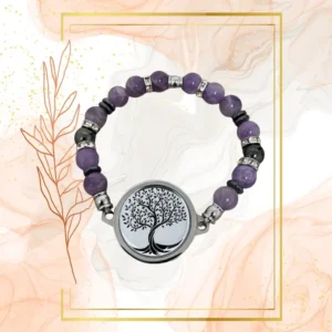 BRACELET FEMME ANTI-ONDES « AMETHYSTE+ HEMATITE » - 18CM, ARBRE DE VIE