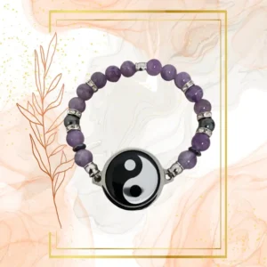 BRACELET FEMME ANTI-ONDES « AMETHYSTE+ HEMATITE » - 18CM, YING YANG