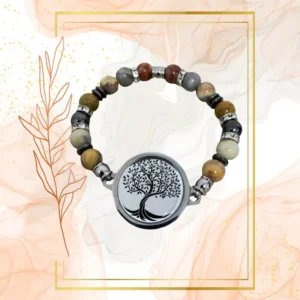 BRACELET FEMME ANTI-ONDES « AGATE CRAZY LACE+ HEMATITE » - 19CM, ARBRE DE VIE