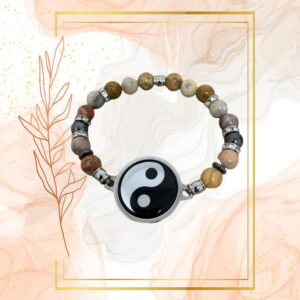 BRACELET FEMME ANTI-ONDES « AGATE CRAZY LACE+ HEMATITE » - 20CM, YING YANG