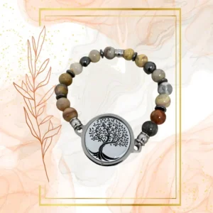 BRACELET HOMME ANTI-ONDES « AGATE CRAZY LACE+ HEMATITE » - 21CM, ARBRE DE VIE