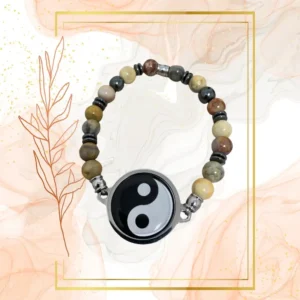 BRACELET HOMME ANTI-ONDES « AGATE CRAZY LACE+ HEMATITE » - 19CM, YING YANG