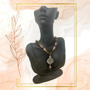COLLIER ANTI-ONDES « RHODONITE+ OEIL DE TIGRE» - ARBRE DE VIE, 42CM