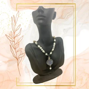 COLLIER ANTI-ONDES « HOWLITE, JASPE KAMBABA + IL DE TIGRE » - WAVES, 52CM