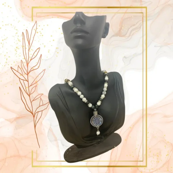 COLLIER ANTI-ONDES « HOWLITE, JASPE KAMBABA + IL DE TIGRE » - WAVES, 52CM