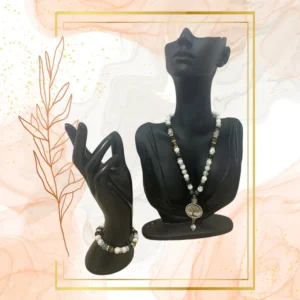 PARURE DUO, COLLIER ANTI-ONDES HOWLITE, JASPE KAMBABA ET IL DE TIGRE AVEC BRACELET ASSORTI