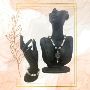 PARURE DUO, COLLIER ANTI-ONDES HOWLITE, JASPE KAMBABA ET IL DE TIGRE AVEC BRACELET ASSORTI