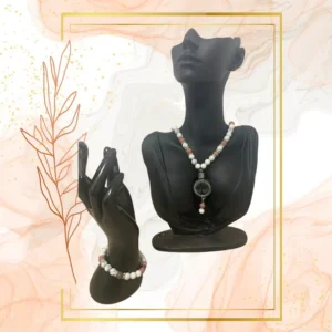 PARURE DUO, COLLIER ANTI-ONDE HOWLITE, RHODONITE AVEC BRACELET ASSORTI