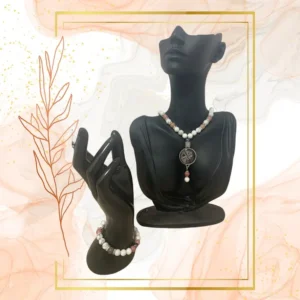 PARURE DUO, COLLIER ANTI-ONDE HOWLITE, RHODONITE AVEC BRACELET ASSORTI