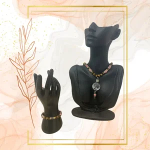 PARURE DUO, COLLIER ANTI-ONDE RHODONITE, IL DE TIGRE AVEC BRACELET ASSORTI