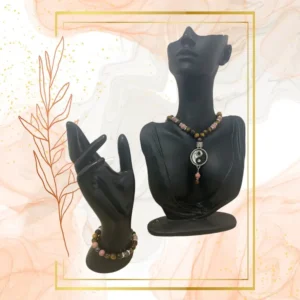 PARURE DUO, COLLIER ANTI-ONDE RHODONITE, IL DE TIGRE AVEC BRACELET ASSORTI