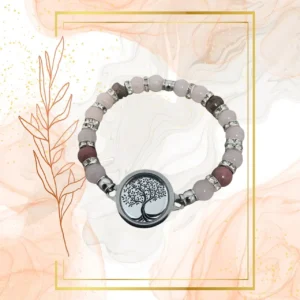 BRACELET FEMME ANTI-ONDES « QUARTZ ROSE + RHODONITE » - 20CM, ARBRE DE VIE