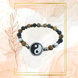 BRACELET ANTI-ONDES « HOWLITE + JASPE KAMBABA+JASPE PAYSAGE » - 18CM, YING YANG