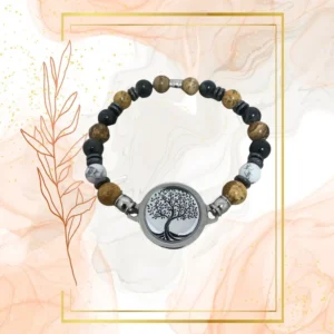 BRACELET ANTI-ONDES « HOWLITE + JASPE KAMBABA+JASPE PAYSAGE » - 21CM, ARBRE DE VIE