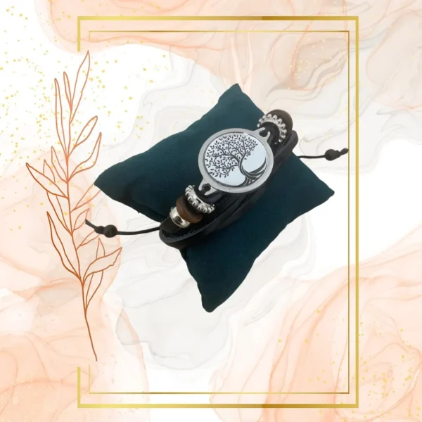 BRACELET CUIR NOIR ANTI ONDES fermeture cordon cuir - ARBRE DE VIE