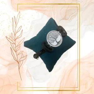 BRACELET CUIR NOIR ANTI ONDES avec fermoir métal - ARBRE DE VIE