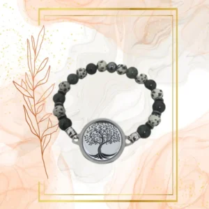 BRACELET HOMME ANTI ONDES, JASPE KAMBABA ET DALMATIEN - 18CM, ARBRE DE VIE