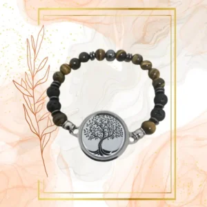 BRACELET HOMME ANTI ONDES, IL DE TIGRE, PIERRE DE LAVE - 21CM, ARBRE DE VIE