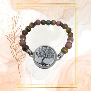 BRACELET FEMME ANTI ONDES , IL DE TIGRE, RHODONITE - 19CM, ARBRE DE VIE