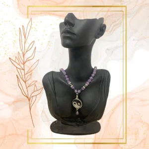 COLLIER ANTI-ONDES AMETHYSTE ET HEMATITE - YING YANG, 52 CM