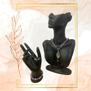 PARURE DUO, COLLIER ANTI-ONDES AMETHYSTE ET HEMATITE AVEC BRACELET ASSORTI