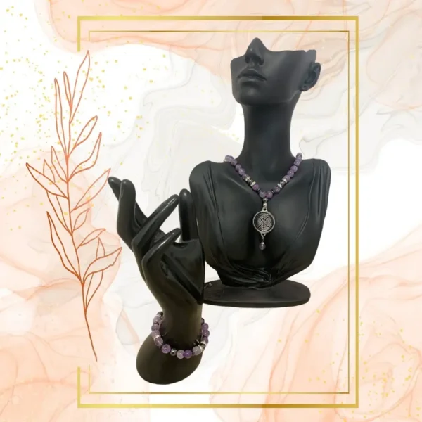 PARURE DUO, COLLIER ANTI-ONDES AMETHYSTE ET HEMATITE AVEC BRACELET ASSORTI