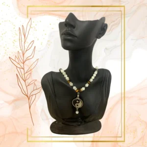COLLIER ANTI-ONDES NACRE, IL DE TIGRE ET HEMATITE - YING YANG, 42 CM