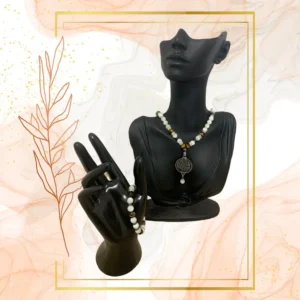PARURE DUO, COLLIER ANTI-ONDES NACRE, IL DE TIGRE ET HEMATITE AVEC BRACELET ASSORTI