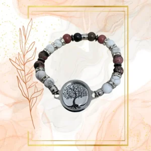 BRACELET FEMME ANTI-ONDES « HOWLITE + RHODONITE » - 20CM, ARBRE DE VIE