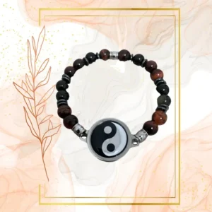BRACELET HOMME ANTI-ONDES « IL DE TAUREAU + OBSIDIENNE » - 21CM, YING YANG