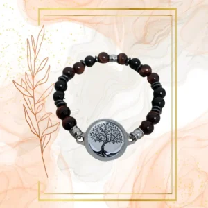 BRACELET HOMME ANTI-ONDES « IL DE TAUREAU + OBSIDIENNE » - 20CM, ARBRE DE VIE