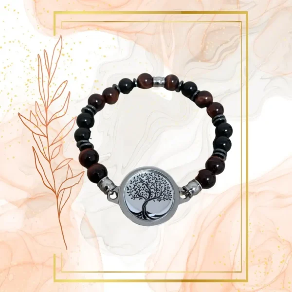 BRACELET HOMME ANTI-ONDES « IL DE TAUREAU + OBSIDIENNE » - 21CM, ARBRE DE VIE