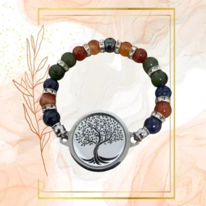 BRACELET FEMME ANTI-ONDES « CORNALINE RUBANNEE, JADE NEPHRITE & LAPIS LAZULI » - 19CM, ARBRE DE VIE
