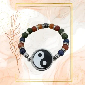 BRACELET FEMME ANTI-ONDES « CORNALINE RUBANNEE, JADE NEPHRITE & LAPIS LAZULI » - 18CM, YING YANG