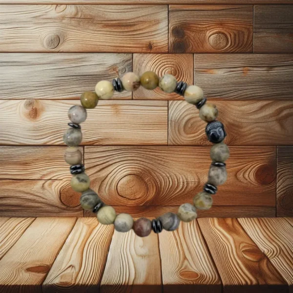 BRACELET HOMME AGATE CRAZY LACE AVEC BOUDDHA SCULPTE - 21CM