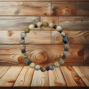 BRACELET HOMME AGATE CRAZY LACE AVEC BOUDDHA SCULPTE - 19CM