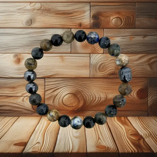 BRACELET HOMME IL DE FAUCON, CHRYSOCOLLE ET BOUDDHA SCULPTE - 21CM