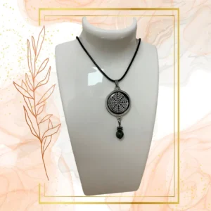 Collier Anti Ondes Mixte avec pendentif métal et pierre Jaspe Kambaba - CORDON CIRE NOIR, WAVES