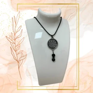 Collier Anti Ondes Mixte avec pendentif métal avec deux pierres Jaspe Kambaba - CORDON CIRE NOIR, WAVES